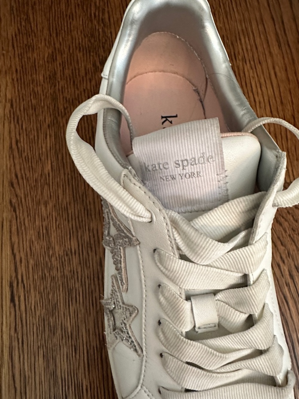 kate spade White Leather Sneakers with Silver Star Embellishments - Picture 2 of 5